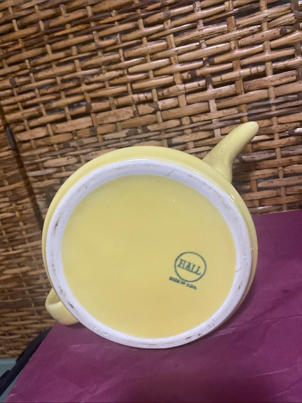 Vintage Mid century yellow Hall teapot w/ insulated cover